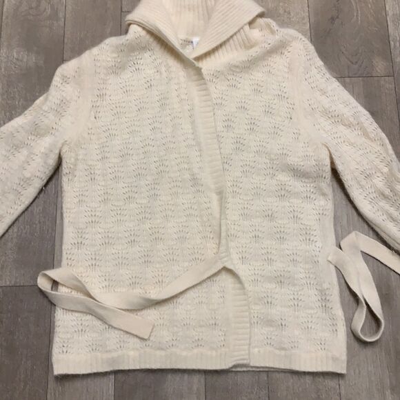 Mandarin Blue Lambswool Angora Rabbit Hair Blend Tie Cardigan Sweater - Picture 8 of 8